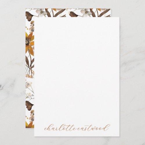 Earthy Rustic Gold Brown Autumn Wildflowers Note Card