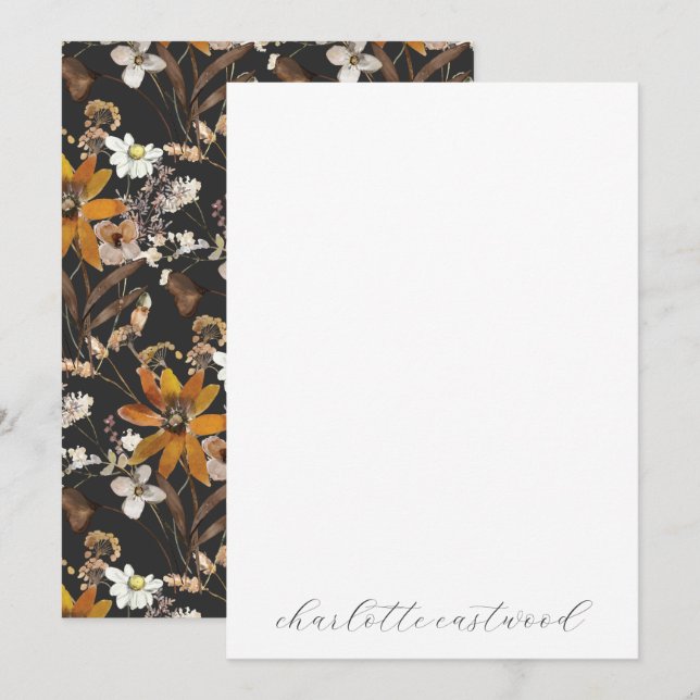 Earthy Rustic Gold Brown Autumn Wildflowers Note Card (Front/Back)