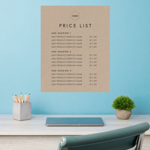 Earthy Rustic Kraft Style Logo Price List Simple  Wall Decal
