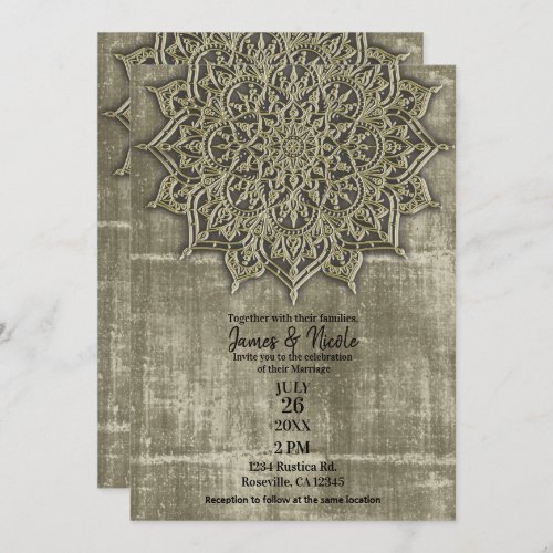 Earthy Rustic Tan Mandala Minimal Wedding Invitation