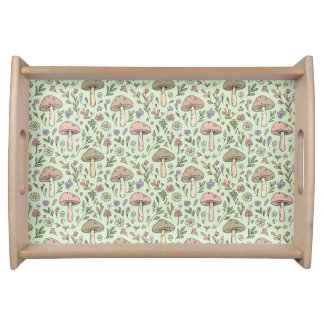 Earthy Sage Green Fungi Cottagecore Home Decor Serving Tray
