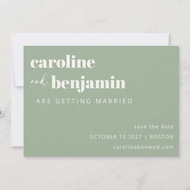 Earthy Sage Green Minimalist Modern Wedding Simple Save The Date (Front)