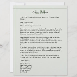 Earthy Sage Green Realtor Client Custom Letter Letterhead