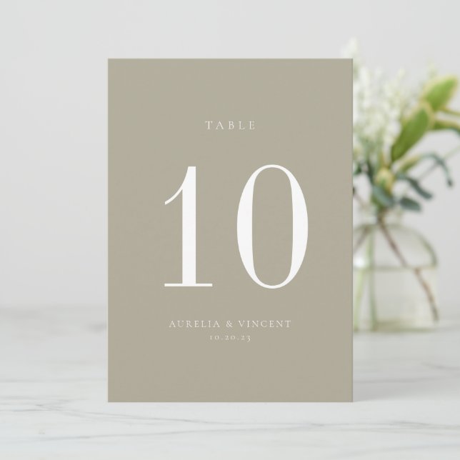Earthy Sage Green Wedding Table Number Card (Standing Front)
