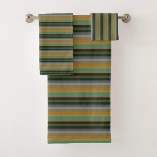 Earthy Sage, Olive & Brown Vertical Stripes Bath Towel Set
