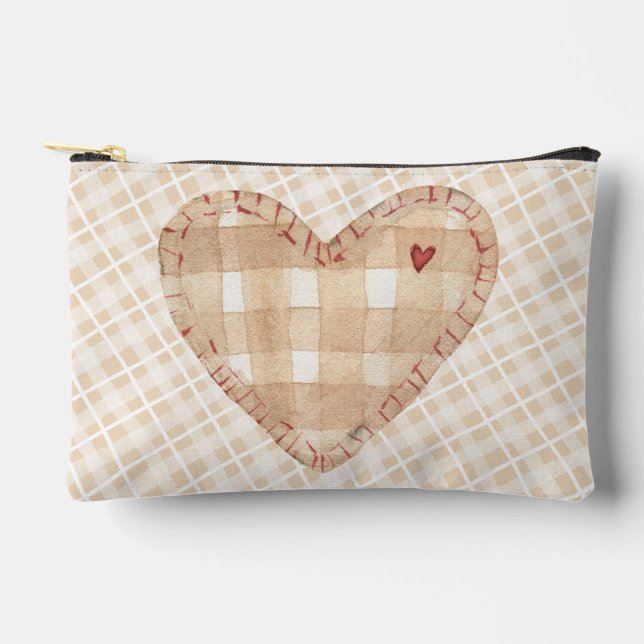 Earthy scottish pattern Big heart Brown beige Accessory Pouch (Front)