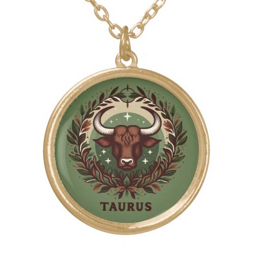 Earthy Sensual Taurus Zodiac Star Sign Art Design Gold Plated Necklace