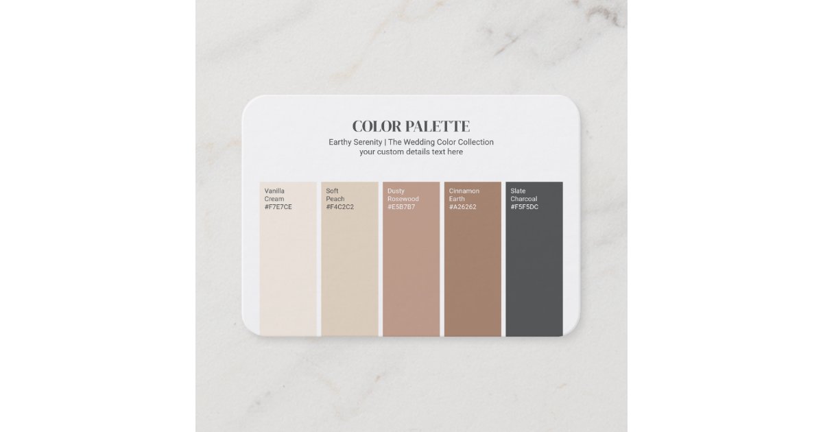 Earthy Serenity Swatch Wedding Color Palette Business Card | Zazzle