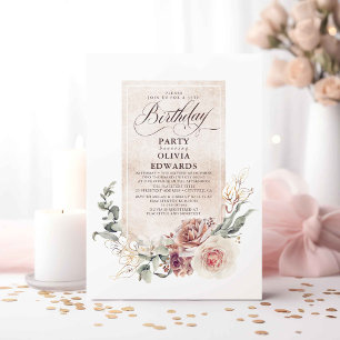 Earthy Shade Flowers Boho Elegant Birthday Party Invitation