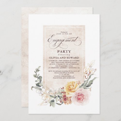 Earthy Shade Flowers Boho Elegant Engagement Party Invitation