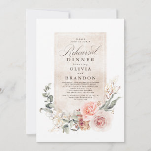 Earthy Shade Flowers Boho Elegant Rehearsal Dinner Invitation