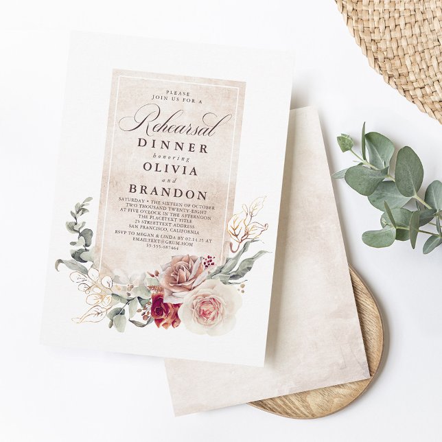 Earthy Shade Flowers Boho Elegant Rehearsal Dinner Invitation (Creator Uploaded)