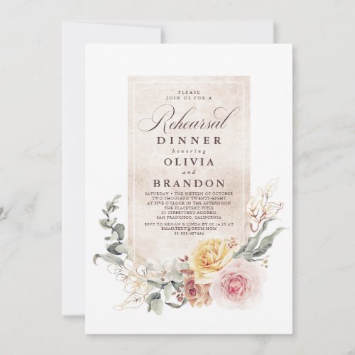 Earthy Shade Flowers Boho Elegant Rehearsal Dinner Invitation