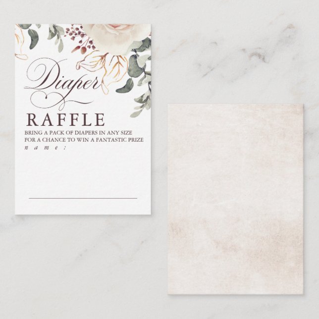 Earthy Shade Flowers Diaper Raffle Game Tickets Enclosure Card (Front/Back)