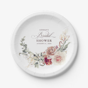 Earthy Shade Flowers Elegant Boho Bridal Shower Paper Plates
