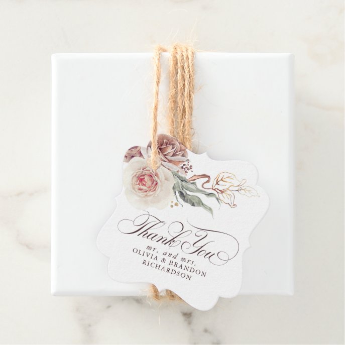 Earthy Shade Flowers Elegant Boho Thank You Favor                    Tags