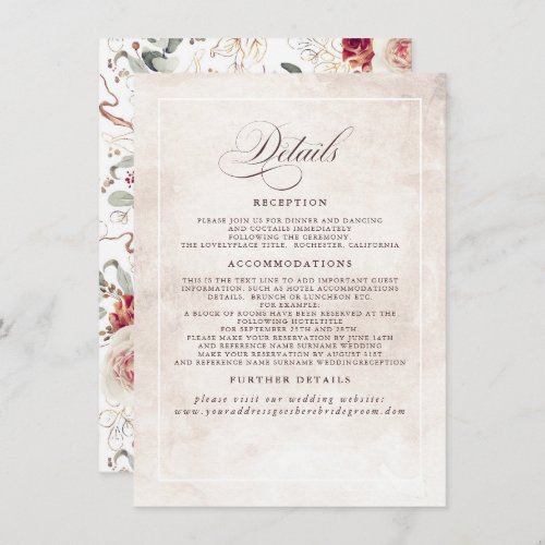 Earthy Shade Flowers Elegant Boho Wedding Details Enclosure Card