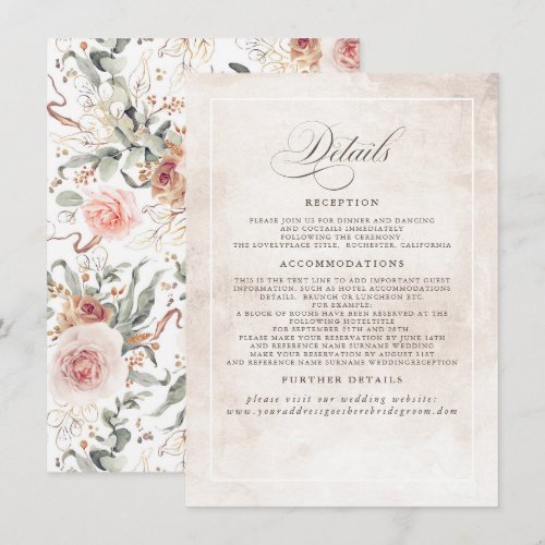 Earthy Shade Flowers Elegant Boho Wedding Details Enclosure Card