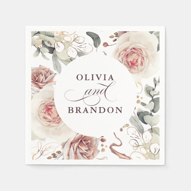 Earthy Shade Flowers Elegant Boho Wedding Napkins (Front)