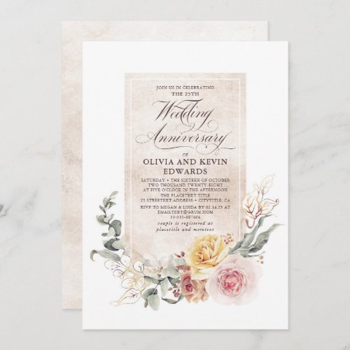 Earthy Shade Flowers Elegant Wedding Anniversary  Invitation