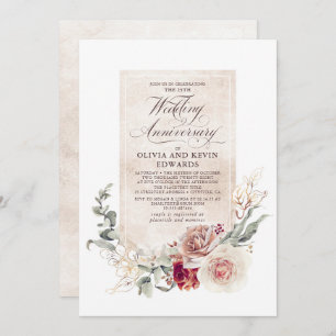 Earthy Shade Flowers Elegant Wedding Anniversary Invitation