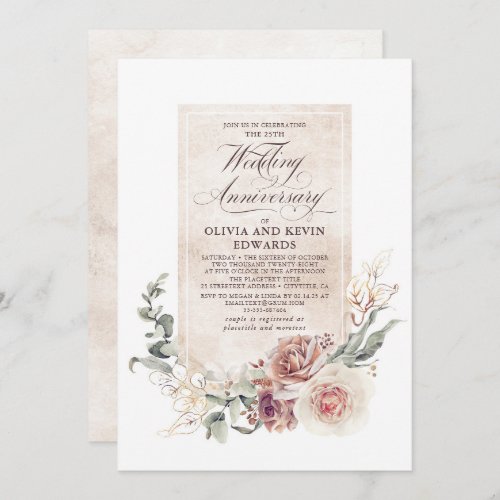 Earthy Shade Flowers Elegant Wedding Anniversary Invitation