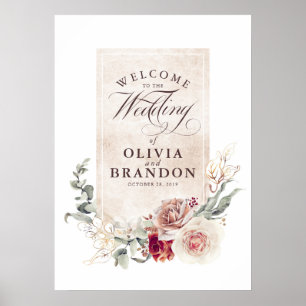 Earthy Shade Flowers Elegant Wedding Welcome Sign