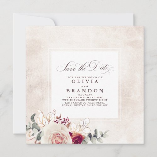 Earthy Shades Floral Elegant Save The Date Announcement