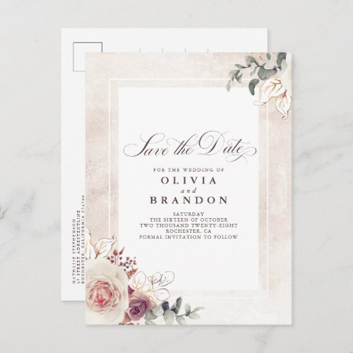 Earthy Shades Floral Elegant Save The Date Announcement Postcard