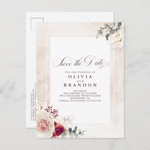 Earthy Shades Floral Elegant Save The Date Announcement Postcard