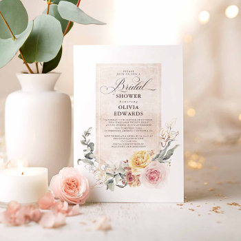 Earthy Shades Flowers Boho Elegant Bridal Shower Invitation by lovelywow at Zazzle