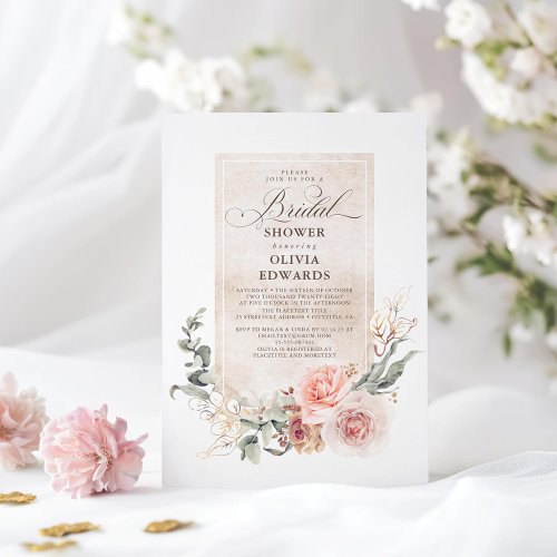 Earthy Shades Flowers Boho Elegant Bridal Shower Invitation