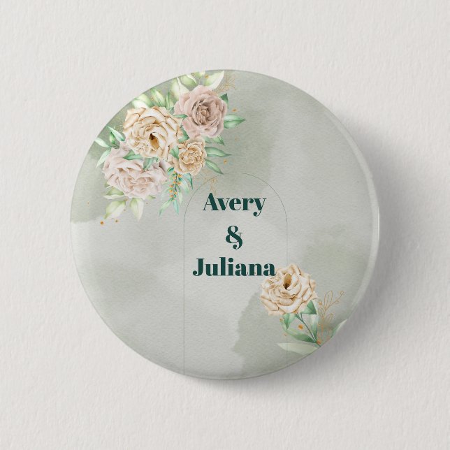 Earthy Shades Flowers Boho Elegant Sage Green Button (Front)