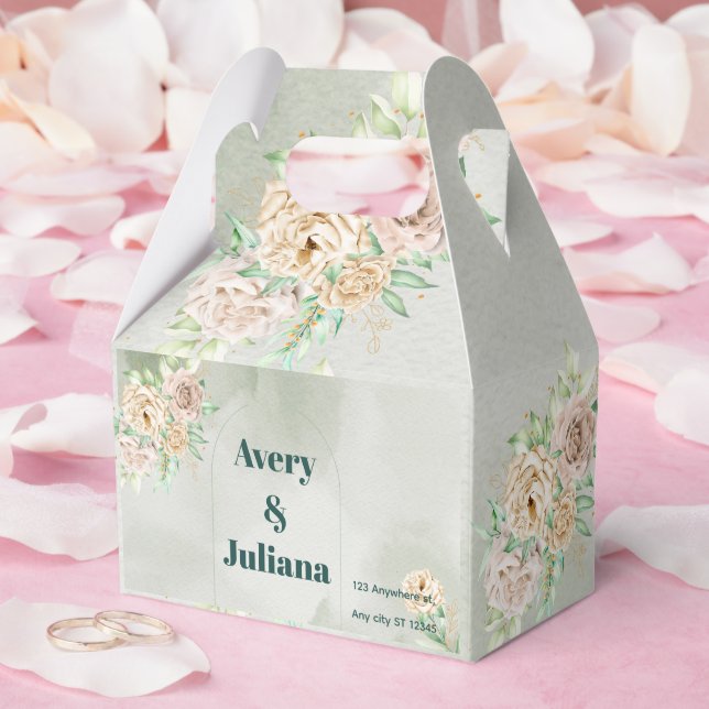 Earthy Shades Flowers Boho Elegant Sage Green Favor Boxes (Wedding)