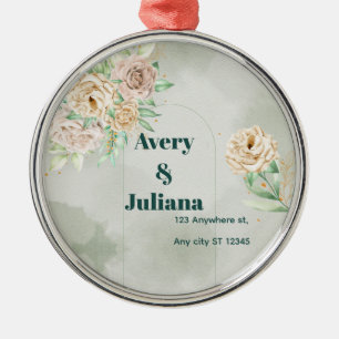 Earthy Shades Flowers Boho Elegant Sage Green Metal Ornament