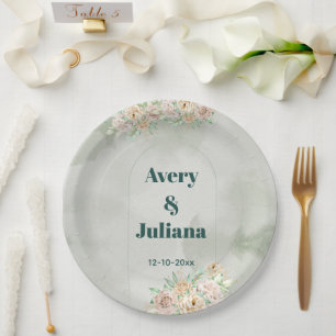 Earthy Shades Flowers Boho Elegant Sage Green Paper Plates