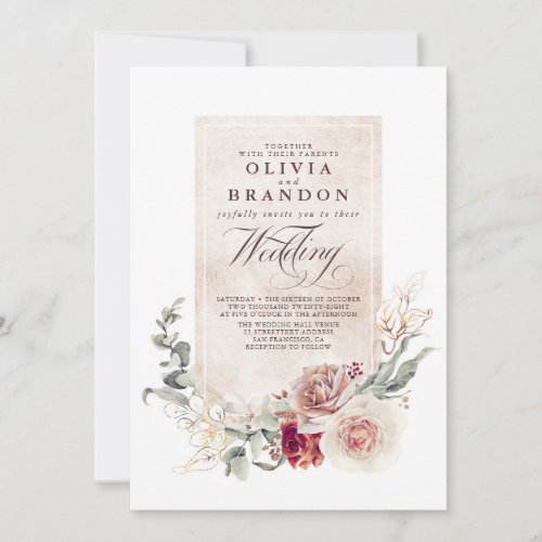Earthy Shades Flowers Boho Elegant Wedding Invitation