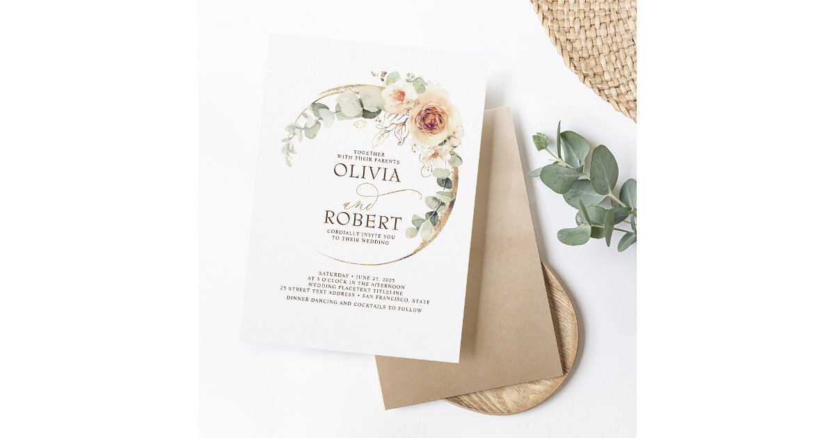 Earthy Shades Flowers Boho Elegant Wedding Invitation | Zazzle