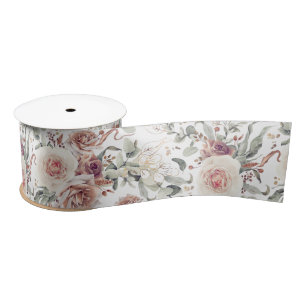 Earthy Shades Terracotta Rust Flowers Botanical Satin Ribbon