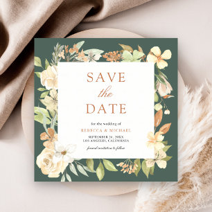 Earthy Soft Peach Floral Sage Green Wedding Save The Date