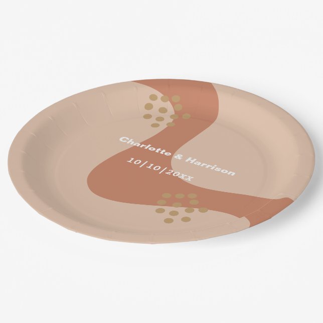 Earthy Soft Terracotta Modern Abstract Wedding Paper Plates (Angled)
