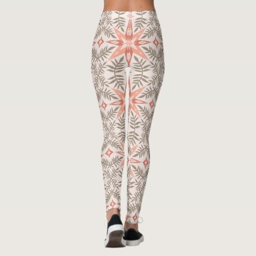 Earthy Stars  Vines Geometric Pattern Pink Leggings