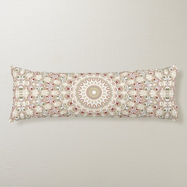 Earthy Taupe and Rust Mandala Pattern Body Pillow (Front)