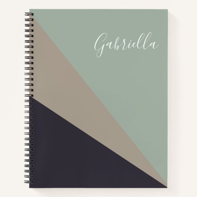 Earthy Taupe and Sage Geometric Personalized   Notebook (Front)