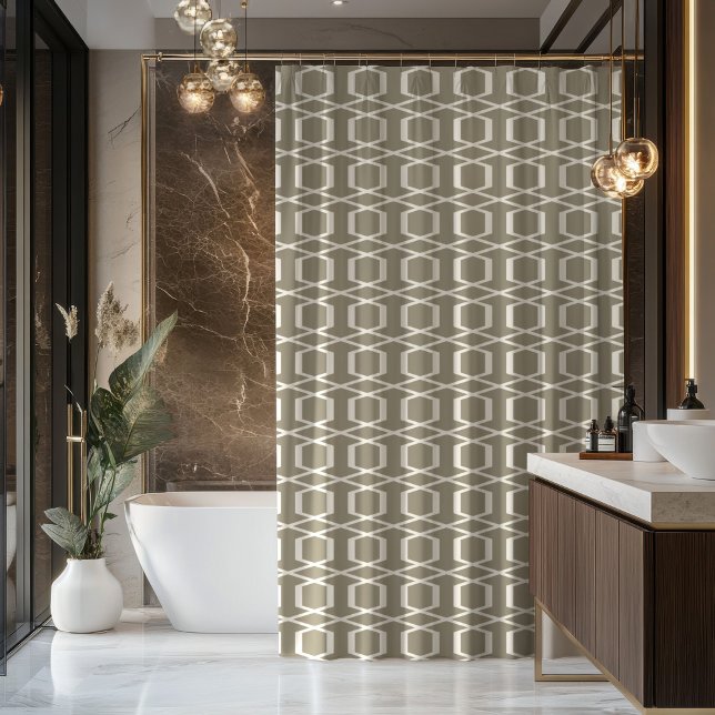 Earthy Taupe Brown Rustic Modern Geometric Pattern Shower Curtain (Creator Uploaded)