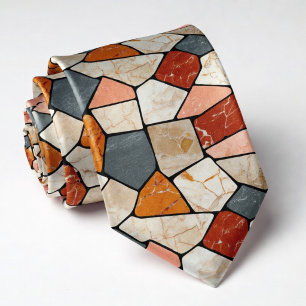 Earthy Terracotta and Slate Grey Stone Mosaic  Neck Tie