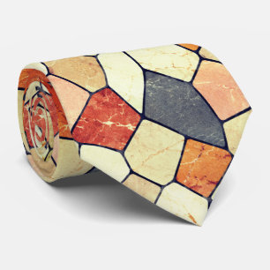 Earthy Terracotta and Slate Grey Stone Mosaic Neck Tie