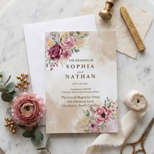 Earthy Terracotta Arch Warm Minimalist Floral Invitation