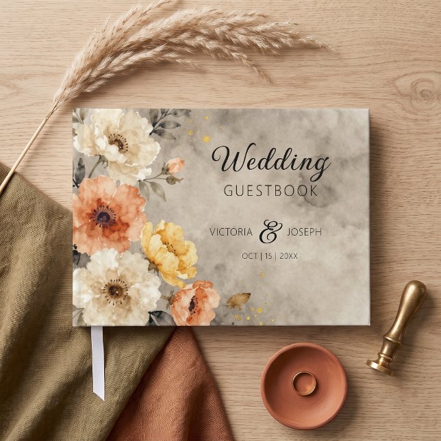 Earthy Terracotta Watercolor Floral Boho Wedding Guest Book (Creator Uploaded)