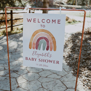 Earthy Tone Boho Rainbow Baby Shower Welcome Sign 